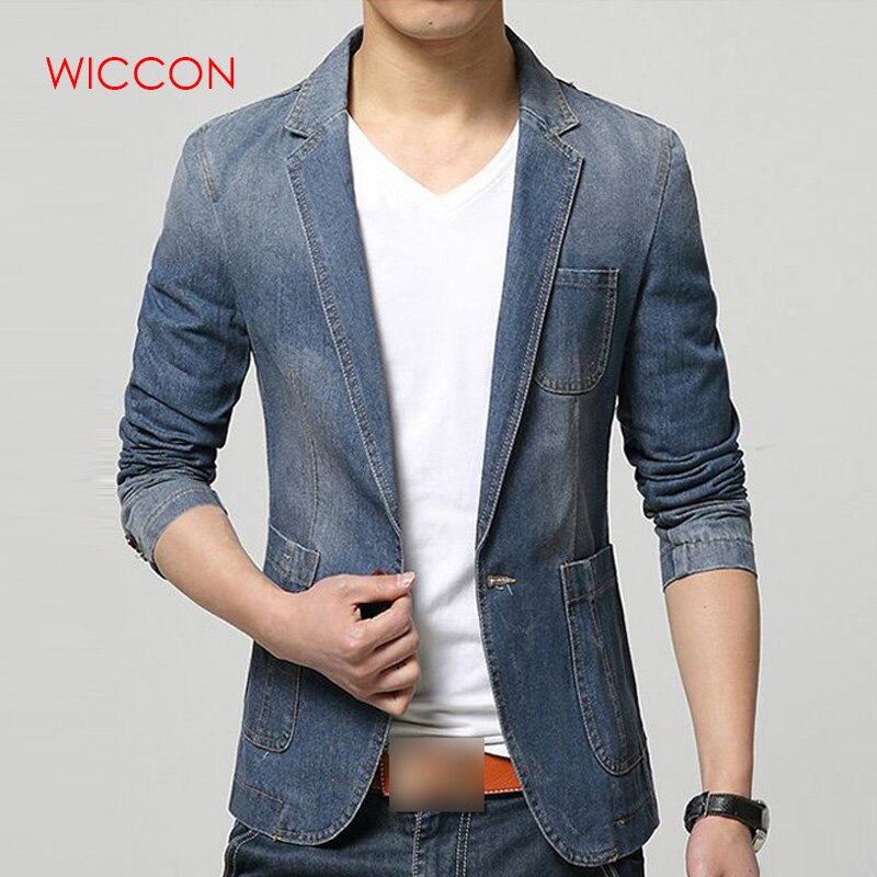 Blazer de de de otoño para hombres, trajes vaqueros de tendencia para hombres, chaqueta Casual de mezclilla para hombres, chaqueta de mezclilla ajustada para hombres