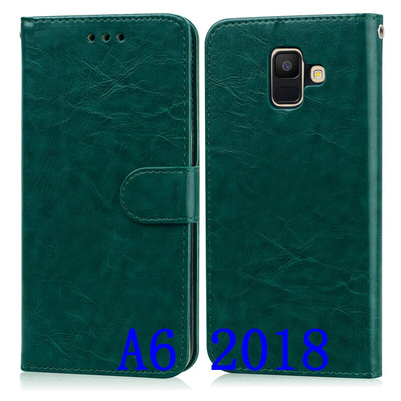 Case Voor Samsung Galaxy A6 Zachte TPU Siliconen Telefoon Cover Leather Wallet Flip Case Voor Samsung Galaxy A6 EEN 6 Plus Case: Dark Green A6 2018