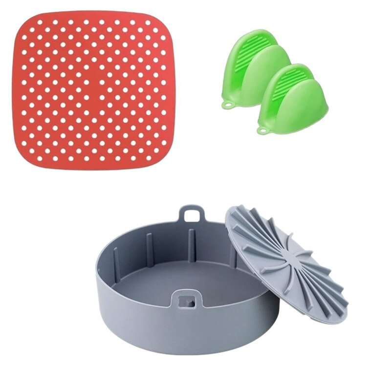 Juego de accesorios de silicona para freidora de aire, alfombrilla de cesta de silicona para freidora de aire con Mini guantes de silicona para horno: Multicolor