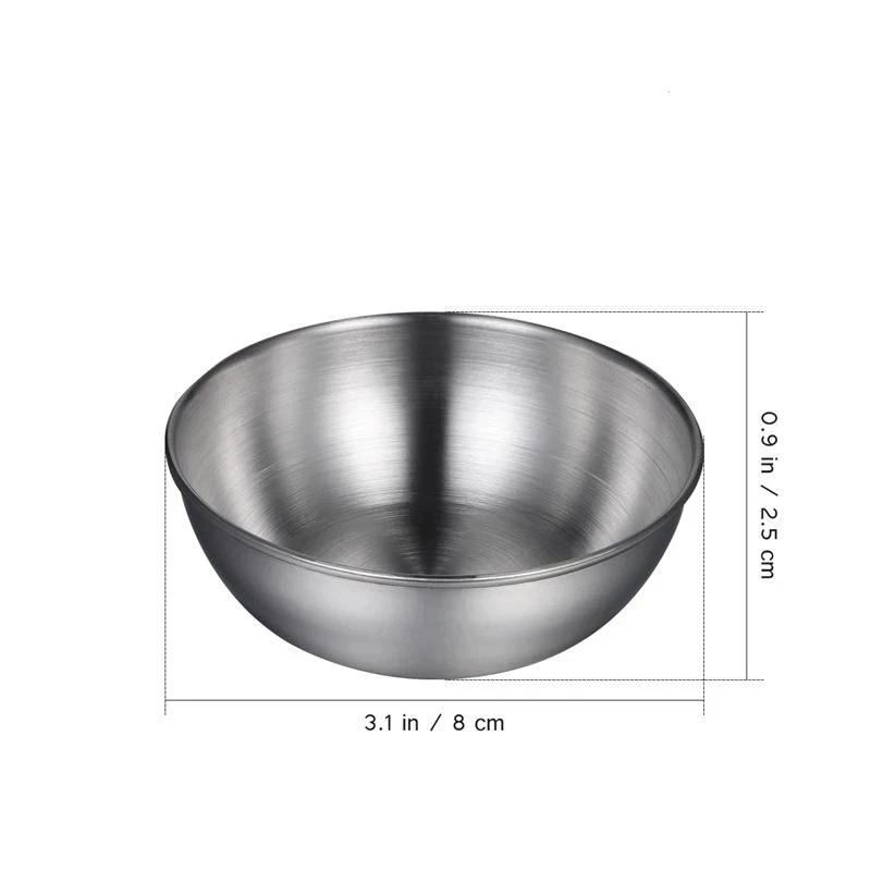 Plato de condimentos redondo de acero inoxidable, olla , cuenco para inmersión, taza pequeña para salsa de comida, vinagre de Sushi, platillo de soja, contenedor para aperitivos Tra: Opaco