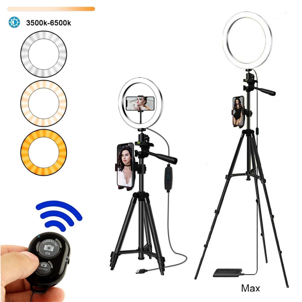 Selfie Ring Lamp Voor Ring Telefoon Fotografie Verlichting Led Ring Licht Selfie Camera Statief Kit Foto Apparatuur Para Air Black