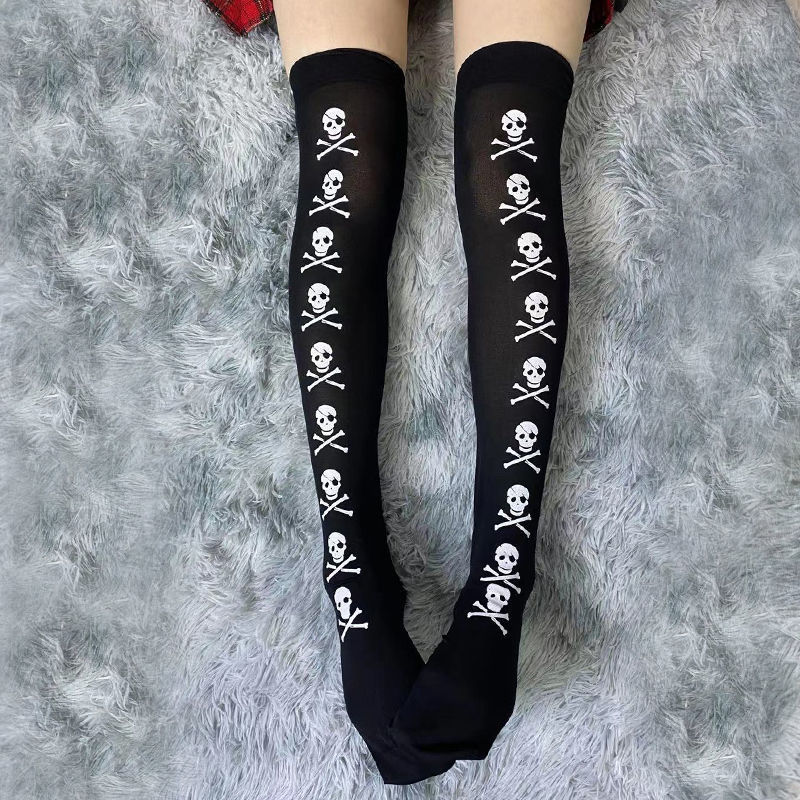 Chaussettes respirantes amusantes pour femmes, Cosplay Halloween, créativité japonaise, bas d&#39;infirmière des os, sang au dessus du genou, en Nylon et velours, Sukka: many Bone