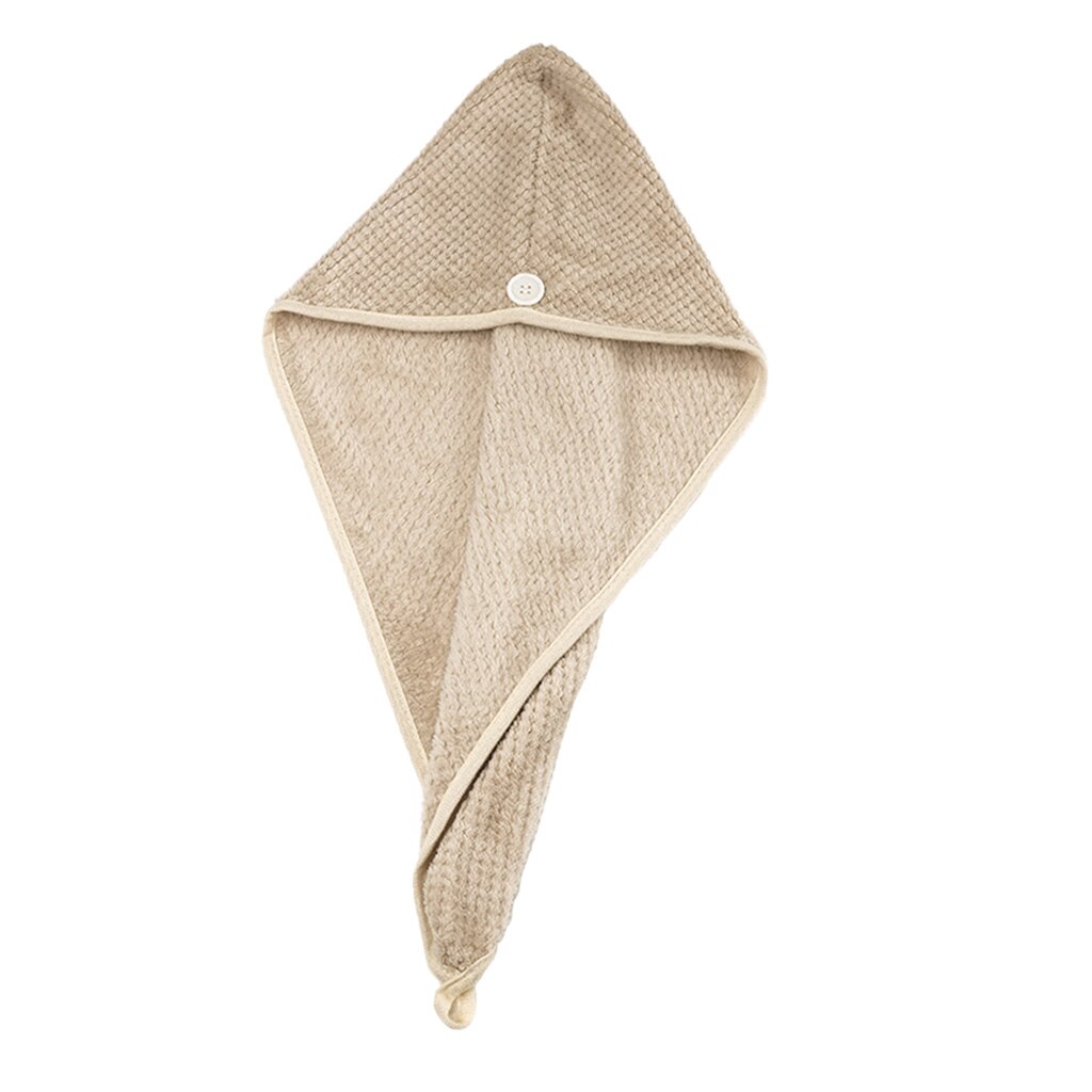 Tjockare hårhandduk wrap turban mikrofiber torkning bad duschmössa torrt hår hatt huvud handduk med knapp: Beige