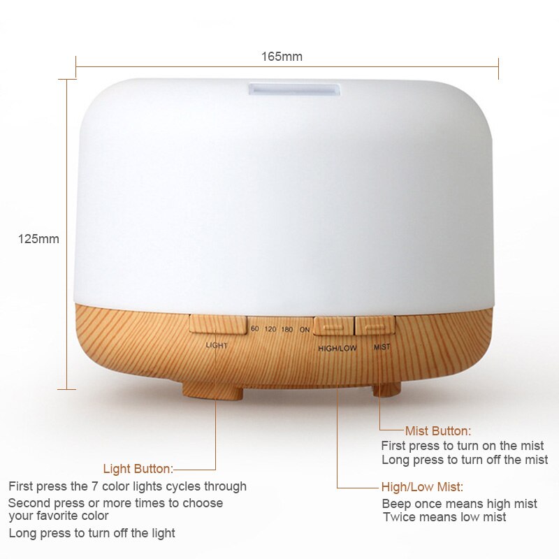 Aroma Essential Oil Diffuser Ultrasonic Air Humidifier 7 Colors Changing Led Fogger Mist Maker Household Air Freshener 500ml