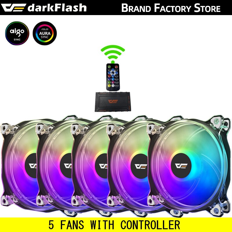 Aigo darkflash  cf8 pro dator pc väska rgb fläkt klar ram aura sync 120mm fläktar tyst dator kylning cpu kylare argb led fläkt: 5 fläktkontroller
