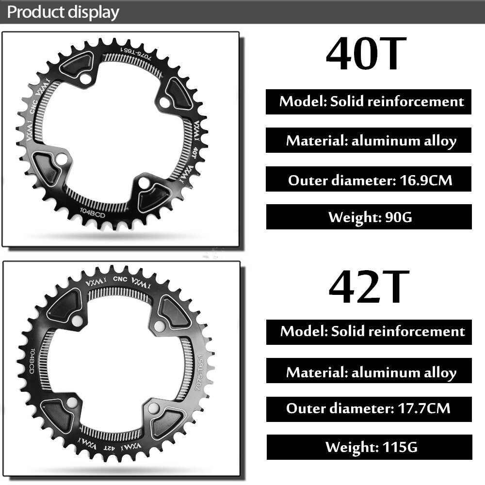 Vxm 104 bcd 40t 42t mountainbike kettingblad mtb crankstel aluminiumlegering 7075 smal breed kettingblad bcd 104mm kettingblad
