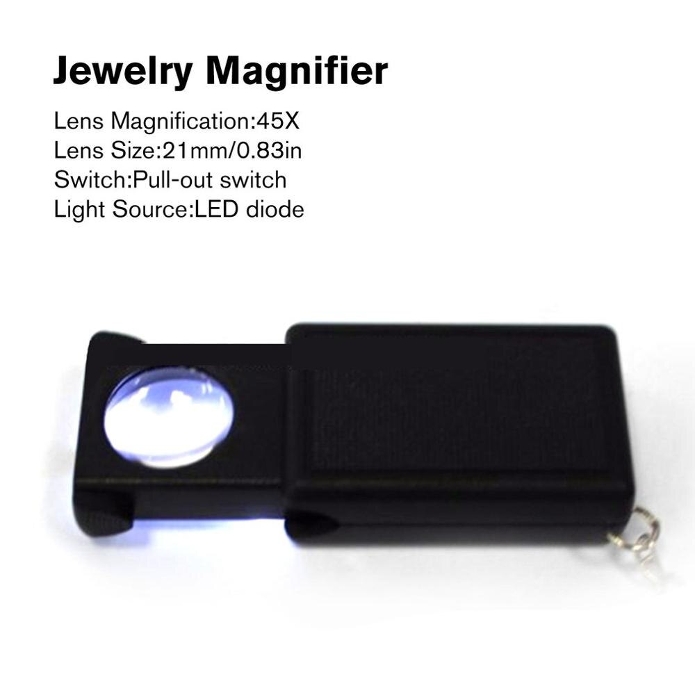 45X Magnifier Mini Microscope Jewelry Antiques Identification Magnifying Glass Pull-out Switch Loupe Glass LED Light