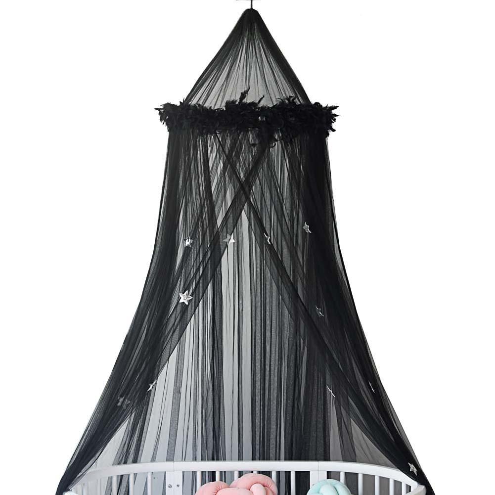 Children's Room Dome Mosquito Net Princess Room Feather Star Decorative Bed Net Free Installation Baby Game Tent: Black