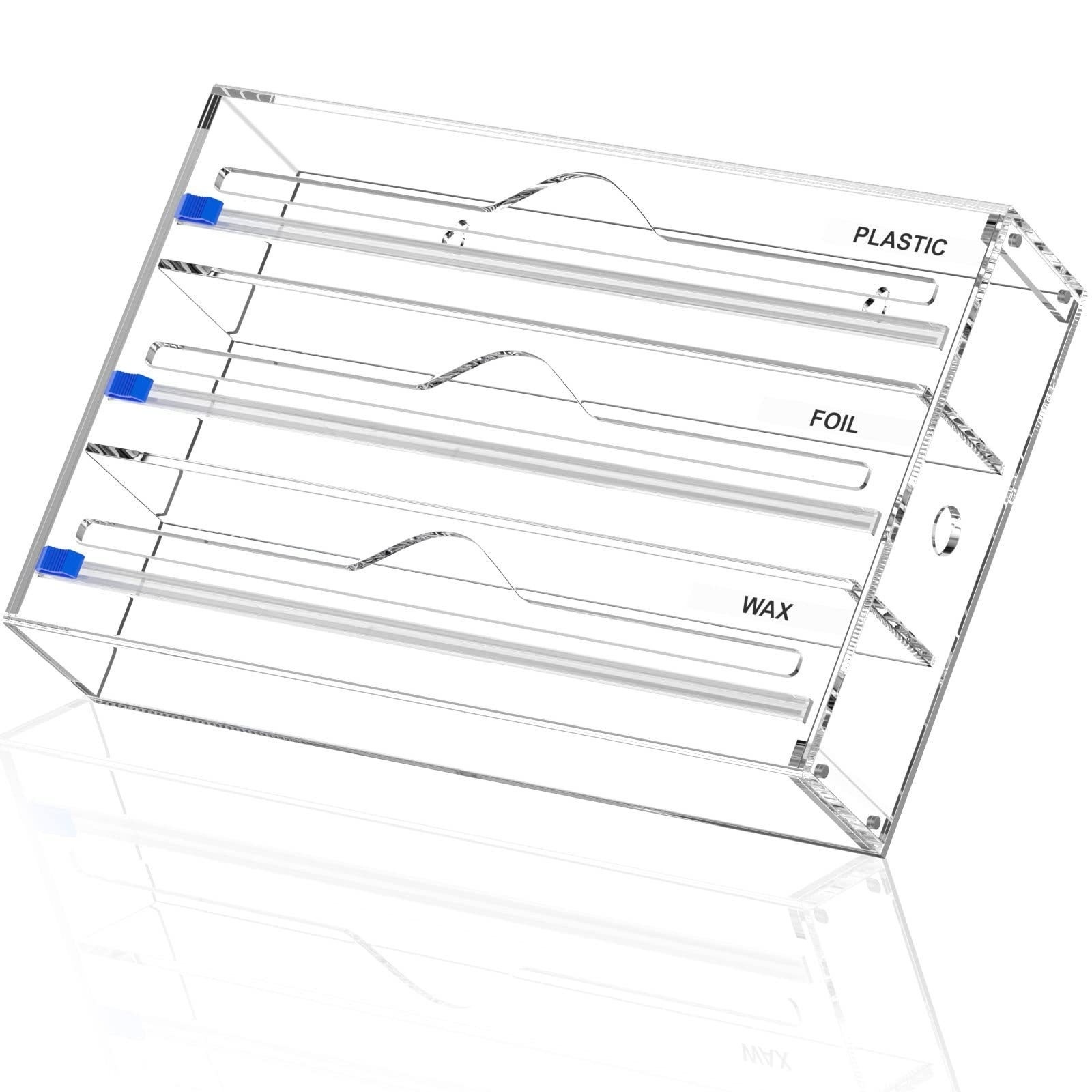 Heißer 3 in 1 Kunststoff wickeln Spender mit Cutter Lebensmittel wickeln Frischhaltefolie Lagerung Organizer Acryl Folie Organizer für Küche Schublade
