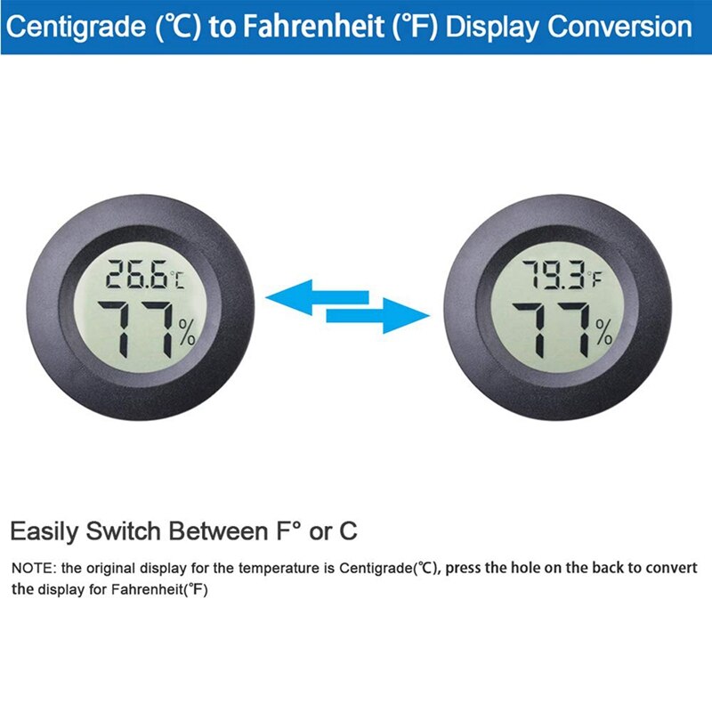 Digital Round Hygrometer Thermometer Gauge with Probe LCD Display Temperature Humidity Meter for Incubator Reptile Plant