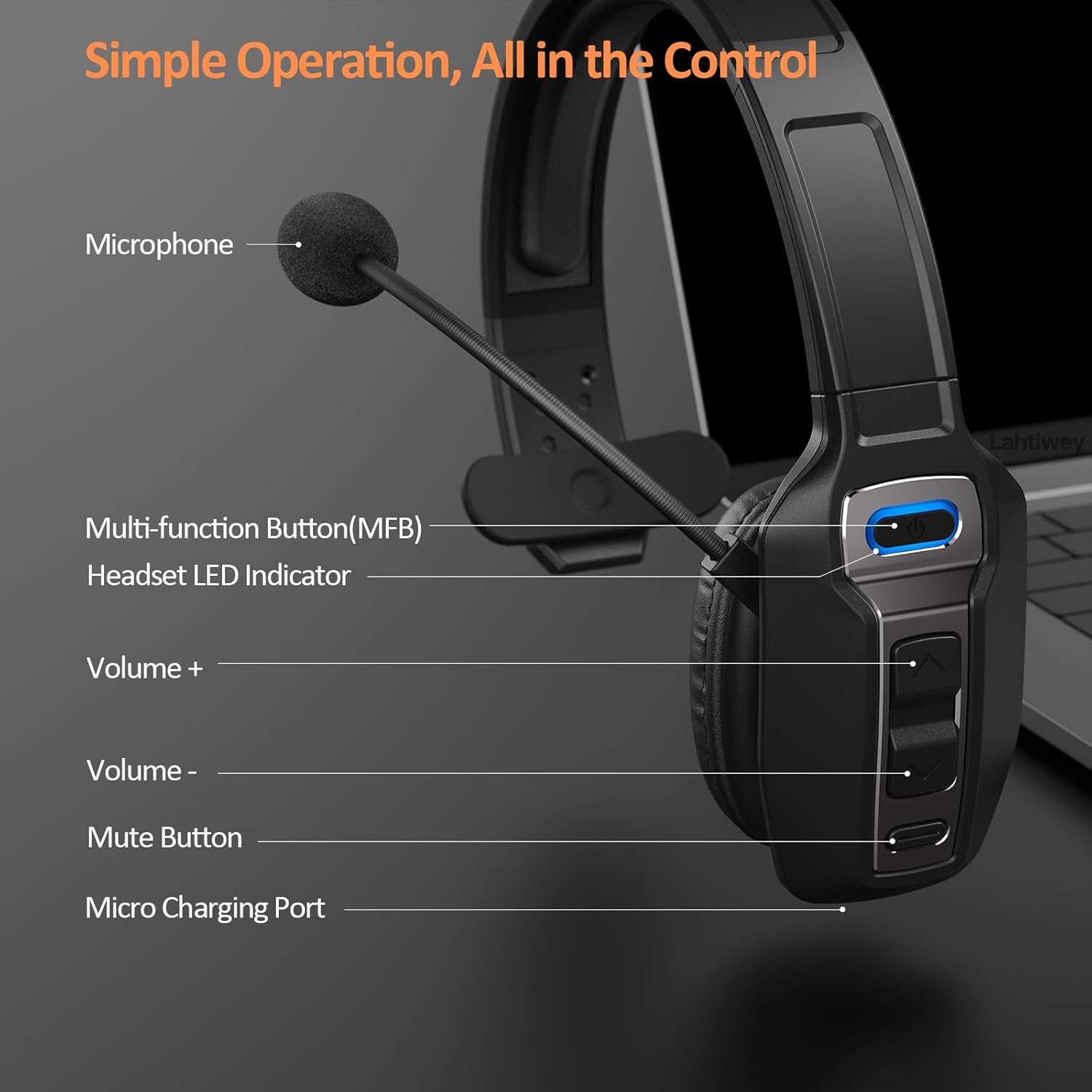 Trucker-Bluetooth-Headset mit Dual-Mikrofon-Geräuschunterdrückung, CVC8.0, Stummschalttaste, 60-Stunden-Akku, kabelloser Headset, On-Ear-Kopfhörer