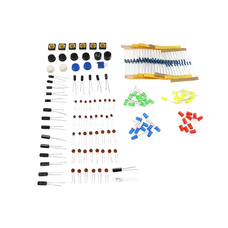 Kit de iniciación para resistencias de Arduino, LED, condensador, cables de puente, resistencia para placa de prueba