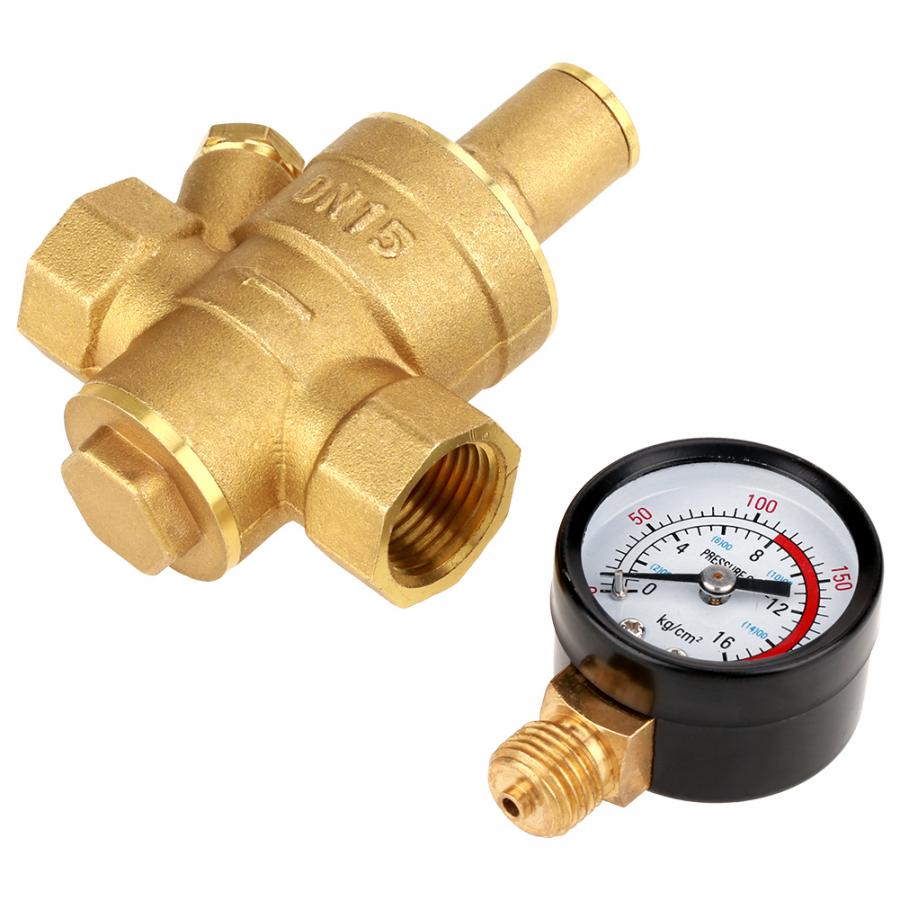 DN15 1/2 Brass Water Pressure Reducing Regulator Valve 0.05-0.8Mpa Adjustable Thread with Gauge Meter