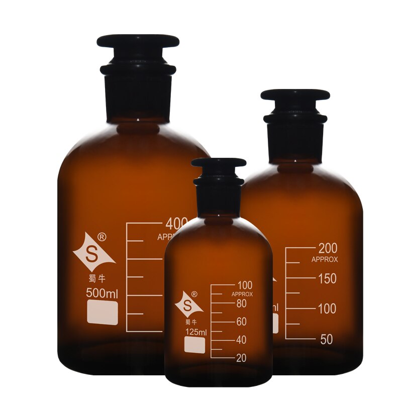 Skalowane szkło brązowe duże usta matowe usta zamknięte butelka odczynnika brązowe szerokie usta butelka próbka 60 -1000ml