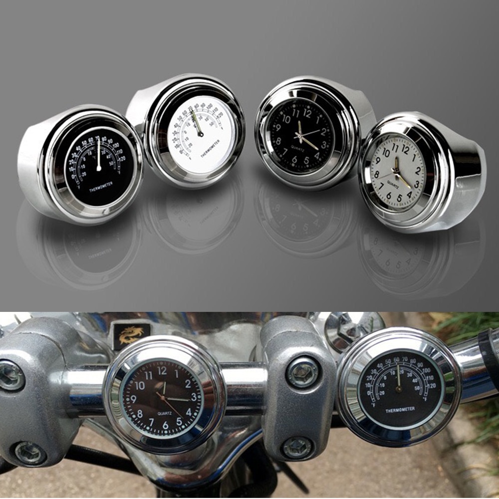 Zwart Wit Chrome Waterdicht Motorfiets Stuurhouder Klok Motor Gemodificeerde Klok Horloge Moto Accessoires
