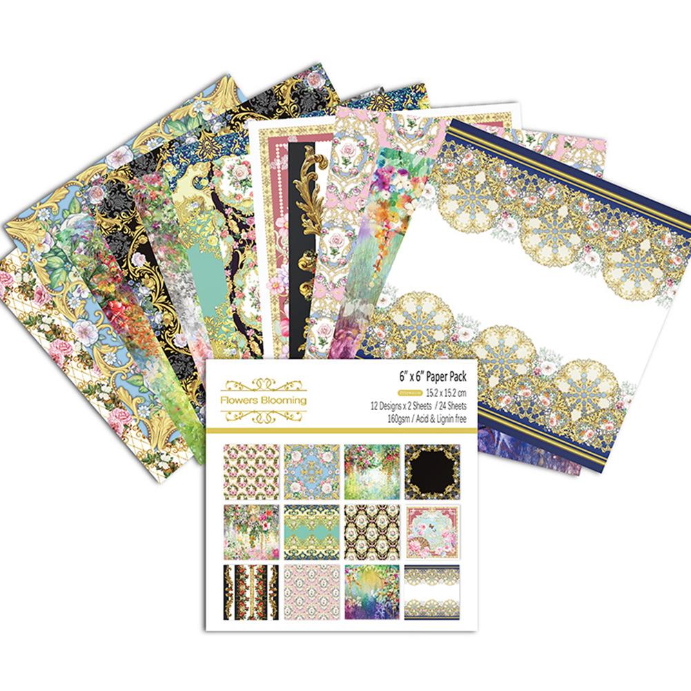 24pcs/set DIY Album Background Paper Scrapbook Background Paper Card Making Background Paper 6'' Single-Sided Pattern Paper