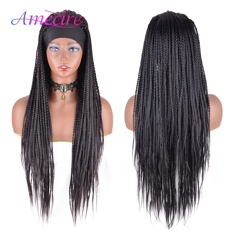 Long Synthetic Headband Wigs Box Braid Wig With Headband 26'' Long Braided Wigs For Black Women Heat Resistant Twist Braids: Headband-1B