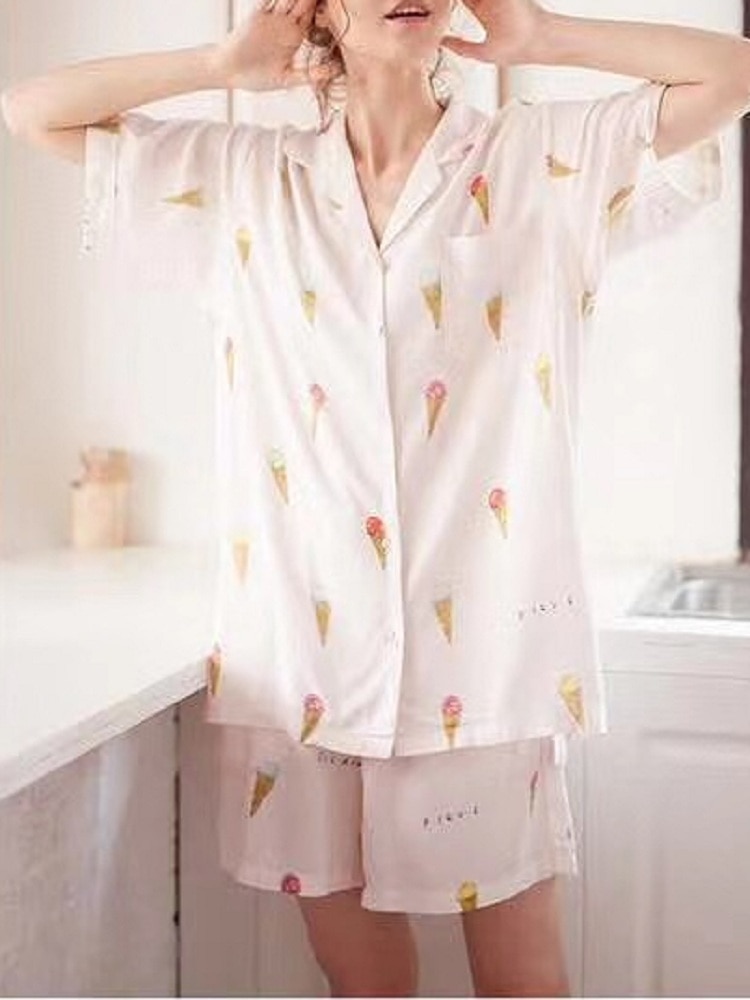 cotton silk ladies pajamas suits, sleepwear comfortable and soft short-sleeved pajamas, home service suits, women’s pajamas,