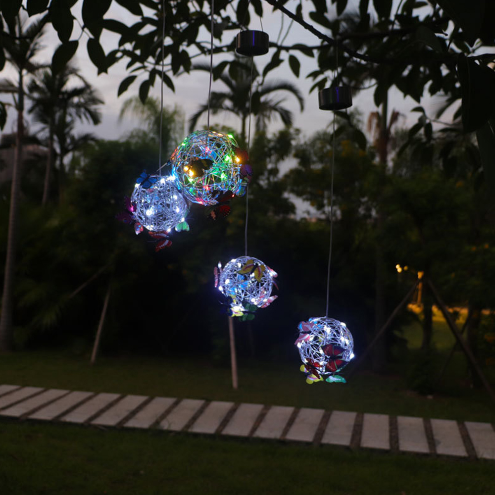 1 Pc Waterproof Hanging Butterfly Pendant Solar Light Mesh Orb Round Ball Light Indoor Outdoor Garden Landscape Pathway Decor