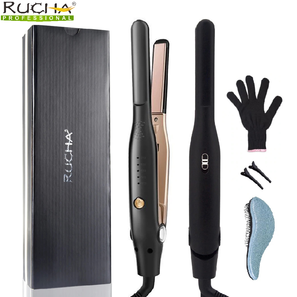 Mini-Haarglätter, kleines Glätteisen für kurzes Haar und Pixie-Schnitt, Dual-Voltage-Bart, dünnes Bleistift-Glätteisen, Titan, Reisen