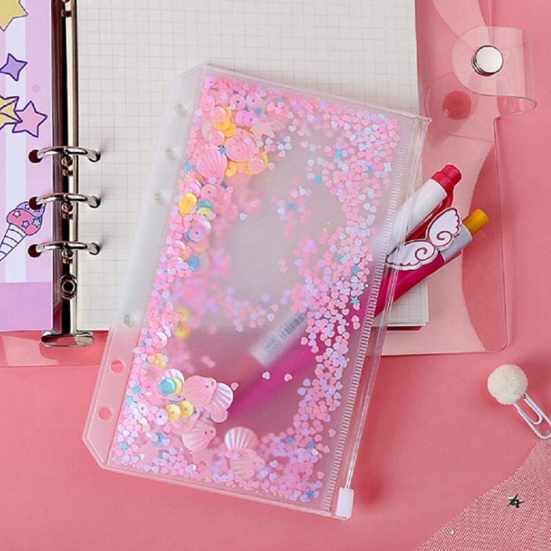 Classeur de format A6, pochette à fermeture éclair, support de sac pour Journal à 6 anneaux, sacs à feuilles larges, 10 pièces