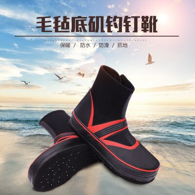 Chaussures de pêche antidérapantes, chaudes, à semelles pointues, bottes de pluie, antidérapantes, à fond en feutre, équipement de pêche: red 45