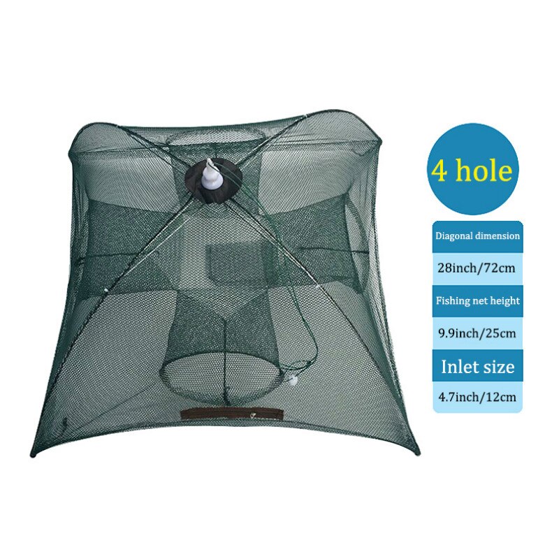 Styrket 4-8 huller automatisk fiskenet rejer bur nylon foldbar fisk fælde støbt net støbt fold krabbe fælde fiskenetværk: 4 huller