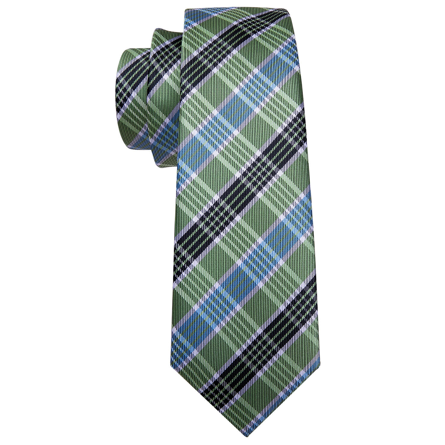 Luxury Green Plaid 100% Silk Tie For Men Suit Wedding Tie Barry.Wang NeckTies Hanky Sets Business LN-5327