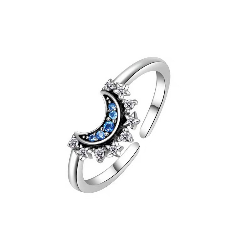 YILUOCD-Anillos de pareja ajustables con sol y luna brillantes, anillo de promesa abierto con circonita cúbica, joyería de compromiso apilable, del día 2024: Negro