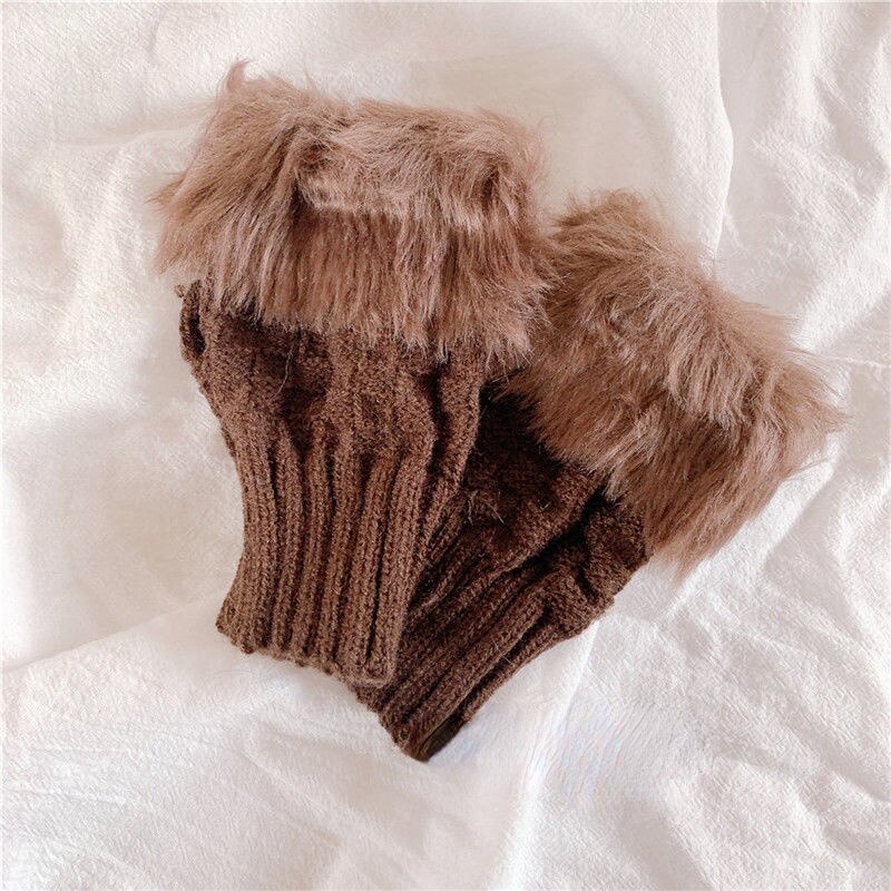 KOSAHIKI – chauffe-bras en fausse fourrure pour femme, accessoires Kawaii, doux et élastique, idéal pour l&#39;hiver, idéal pour les poignets, T2k: Dark Brown