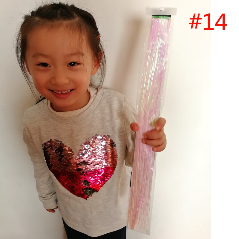 1pc fairy hair tinsel kit varmebestandig pack clip skinnende glitter hair extensions tilbehør til børn piger kvinder 13 farver 45cm: 1pc farve 14