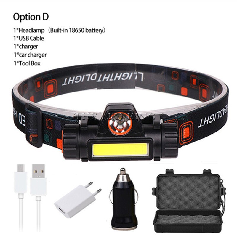 Usb oppladbar ledet-hodelykt kraftig  t6+ kolbe hodelykt hodelykt  t6 vanntett hodelykt med 4000 mah innebygd batteri: Alternativ d