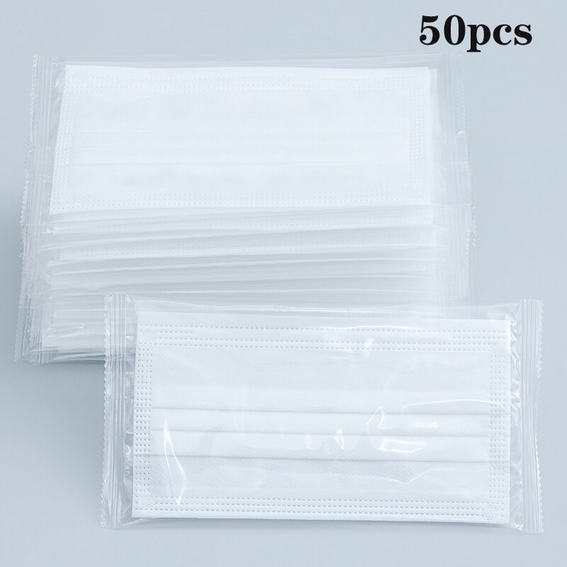 10/50/100 pièces masque facial emballage indépendant masque facial jetable masque de 3 couches Non-tissé fondu masque soufflé masque de couleur adulte: white 50pcs