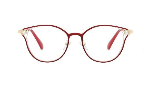Metalen strass steentjes kattenoog brilmontuur vrouwen  uv400 brillen heldere lenzen bijziendheid nerd zwart roze rood brilmontuur: Rood helder