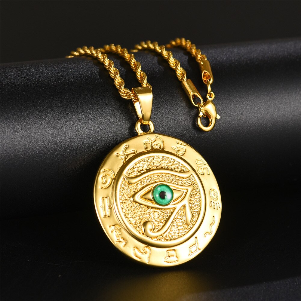 Oog Van Horus Moslim Rune Patroon Ronde Hanger Ketting Heren Ketting Sliding Hanger Metalen Ketting Amulet Accessoire Sieraden: gold