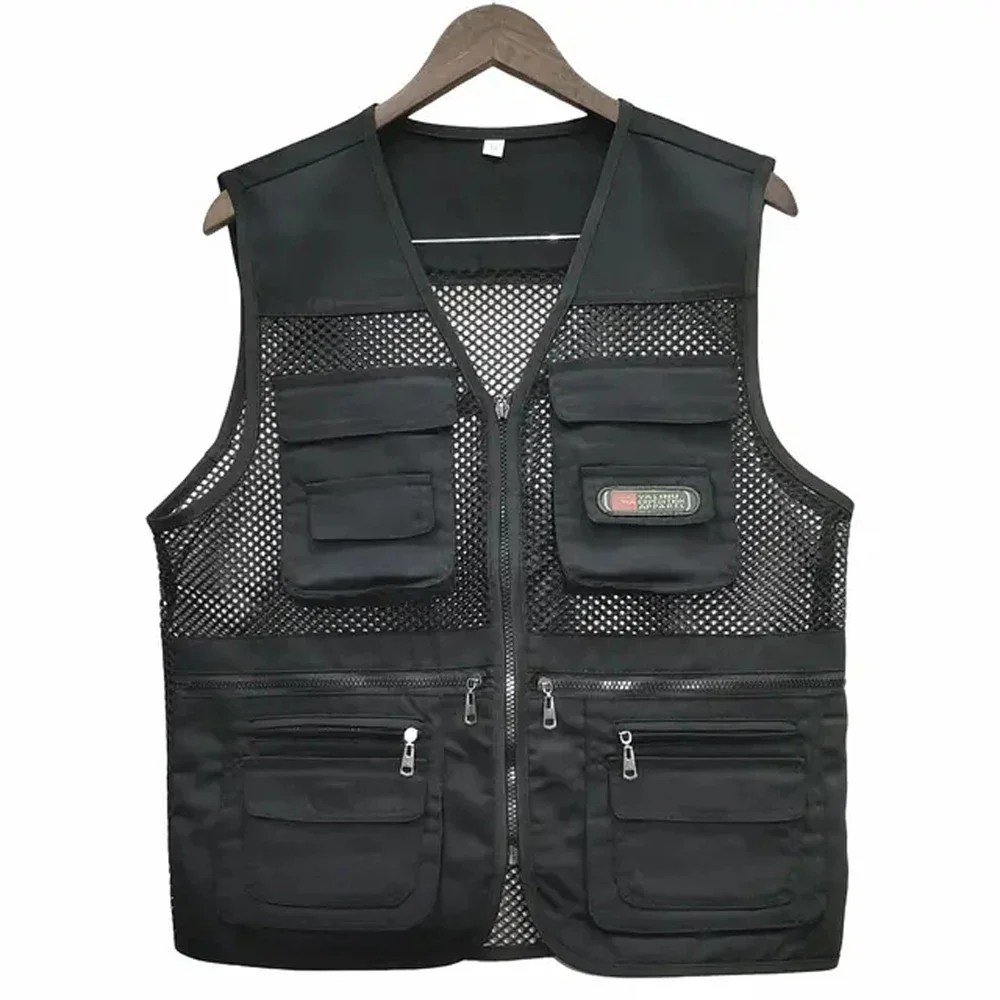 Summer Thin Mesh Vest Leisure Multi-pocket Photography Fishing Vest Mountaineering Tourism Outdoor Sports Breathable Undershirt: XXL / black