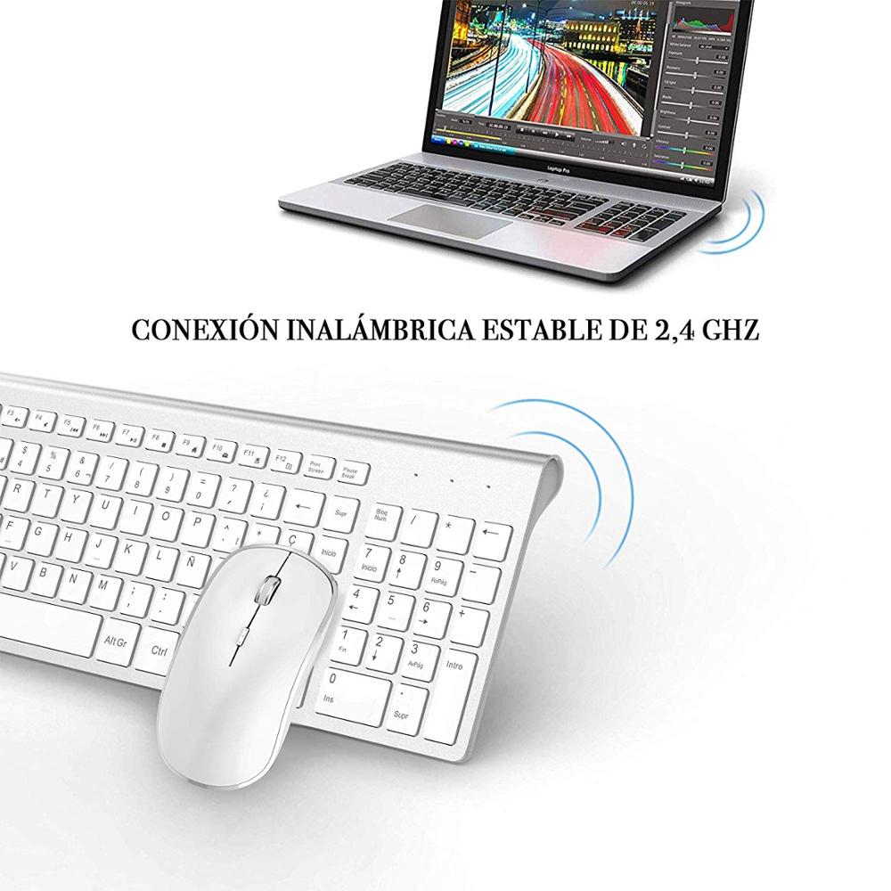Teclado sem fio mouse espanhol/russo conjunto 2.4g ultra-fino design elegante para escritório/viagens teclado mouse sem fio de tamanho completo