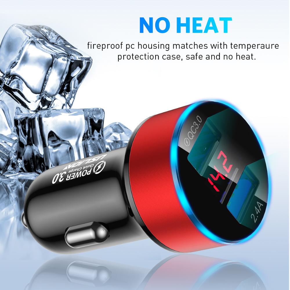Uslion duplo usb carregador de carro qc 3.0 carregamento rápido adaptador led para telefone celular