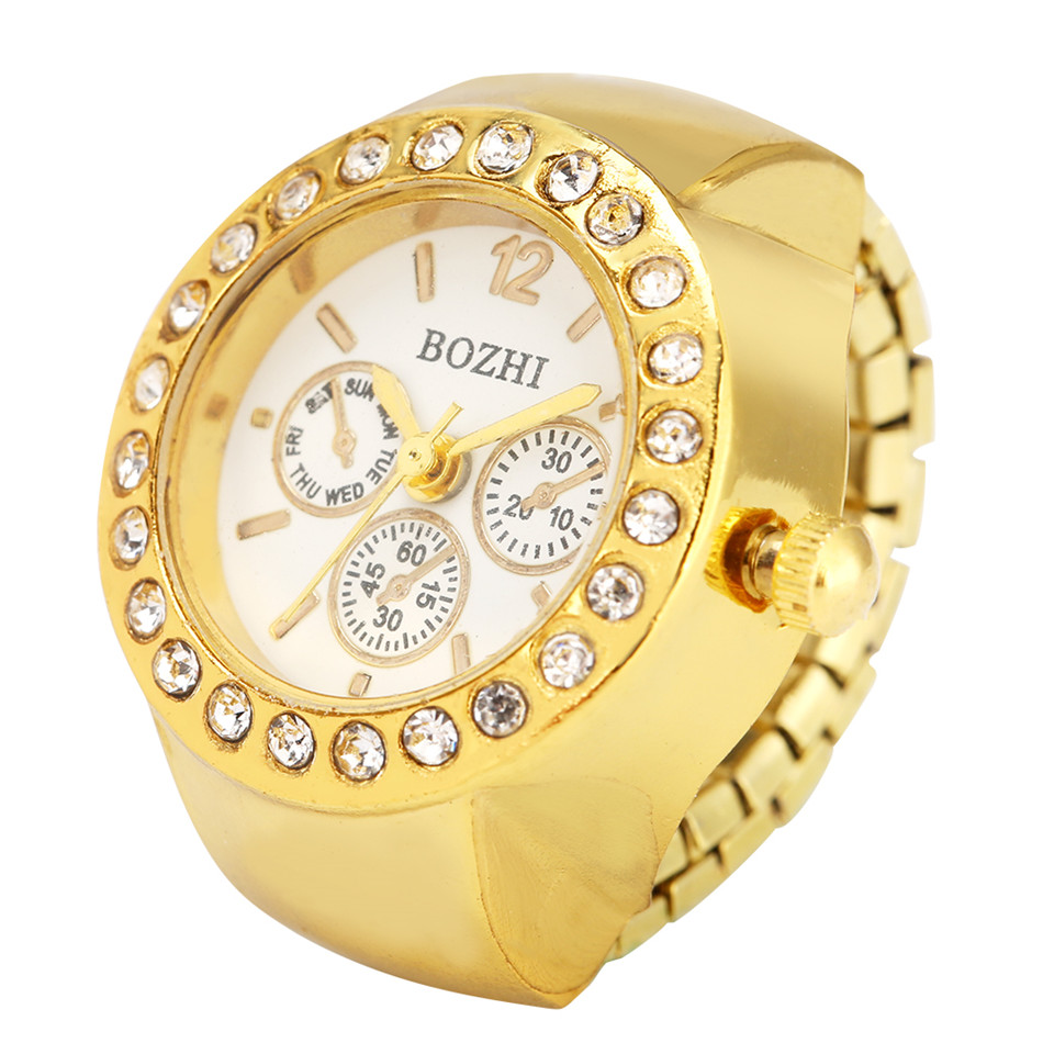 Strass Vrouwen Zilver/Goud/Rose Goud Legering Elastische Band Ring Horloges Quartz Uurwerk: Gold