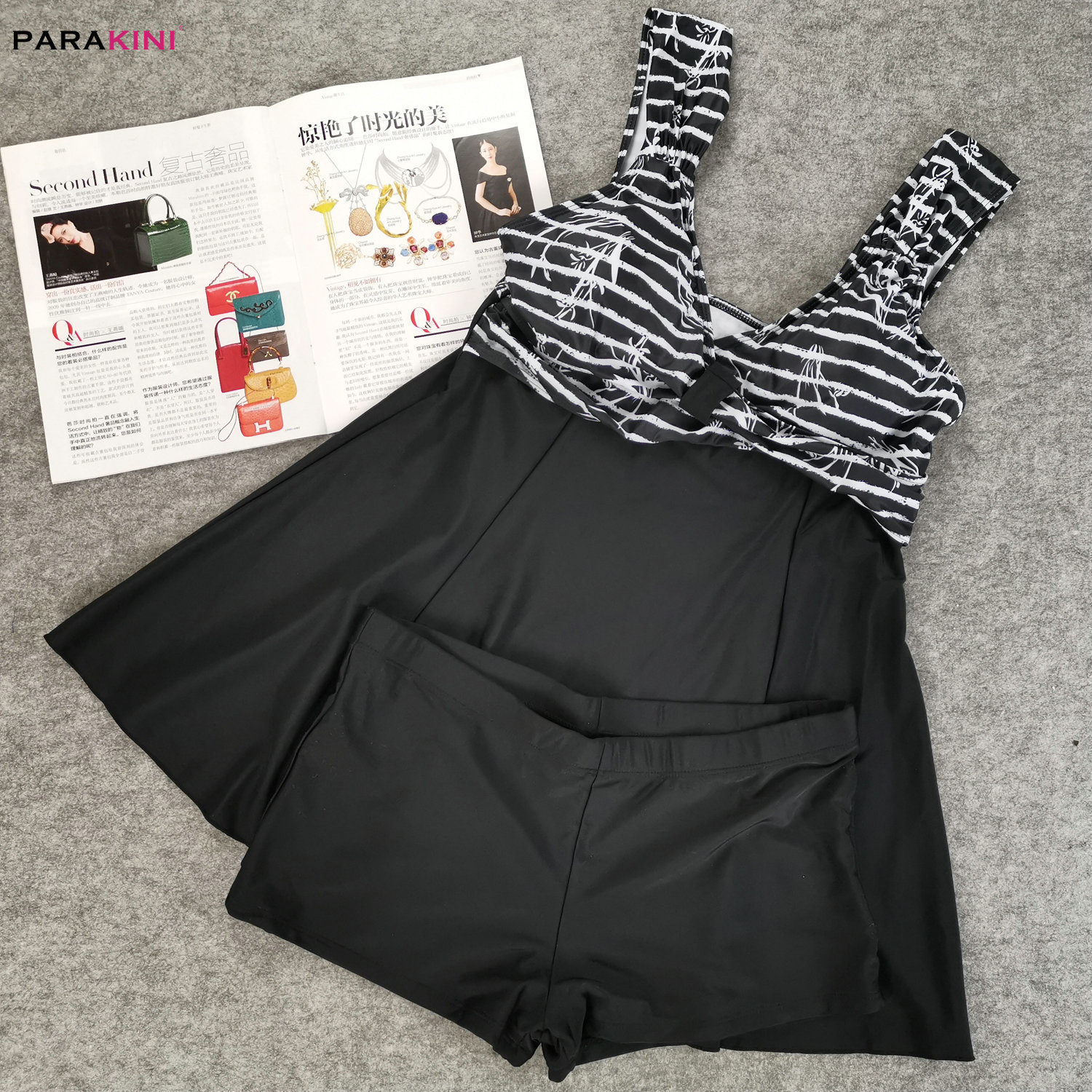 Parakini tankini badedragt kvinder stribet v-hals badekjole plus size badetøj vintage stor størrelse badedragt strand kort