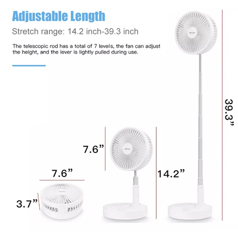 USB Rechargeable Foldable Convenient Mini Electric Fan Portable Electric Fan Multi-Functional Home Desk Telescopic Floor