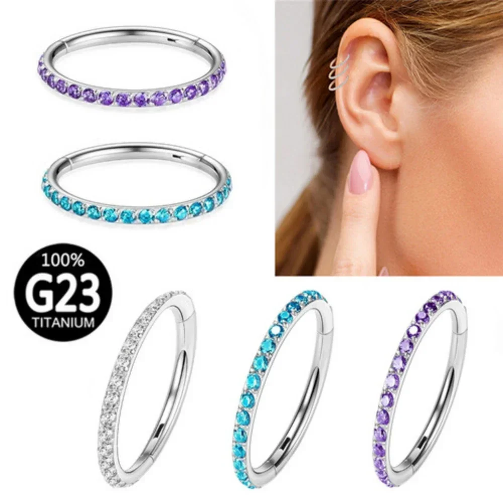 G23 titan flerfarget zirkon 6-12mm nesering septum klikker øre helix tragus konkylie piercing