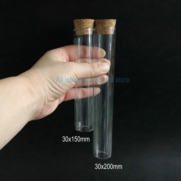 10Pcs Clear Glass Test Tube DIA 20/25/30mm Long 100/120/150/200mm Flat Bottom Test Tube With Cork