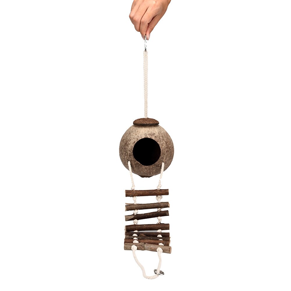 Parrot coconut shell bird nest pet breeding nest with climbing ladder wooden bird ladder swing toy parrot cage bridge toy 20J2