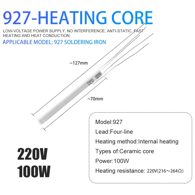 200W Electric Soldering Iron Heater Adjustable Temperature Ceramic Internal Heating Element For 907 926 927 936 Solder Iron: 927 100W 220V