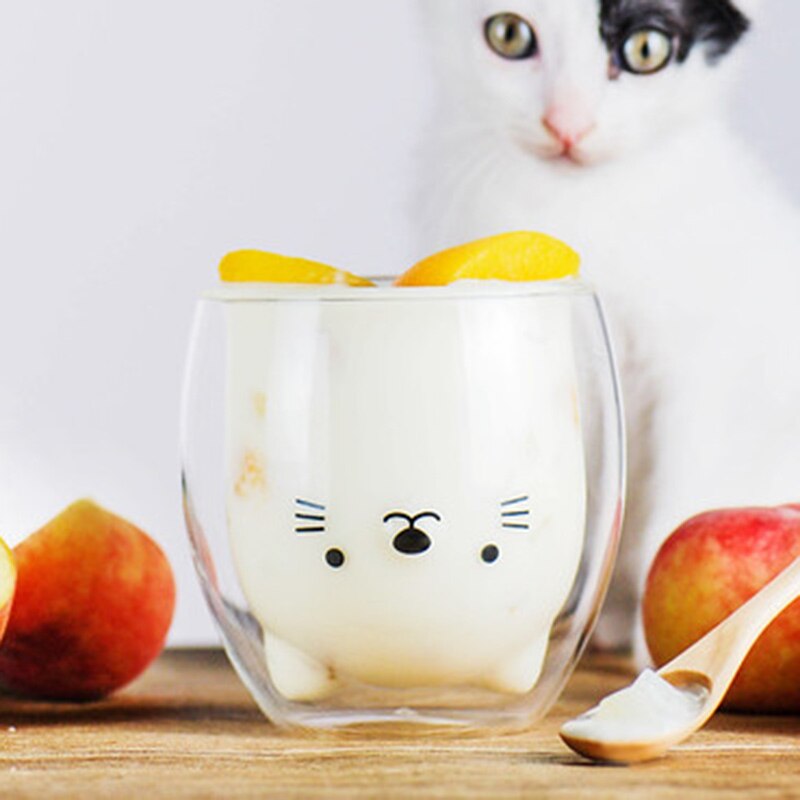 Cat Claw/Paw Cup Double Glass Coffee Mug Cartoon Cute Cat Milk Juice Cup Home Office Cafe Tazas Best for Festival: Kitty