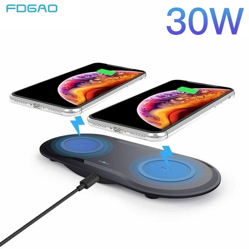 Fdgao 30W Dual Seat Qi Draadloze Oplader Voor Samsung S10 S20 USB-C 2 In 1 Snel Opladen Pad Voor iphone 11 Xs Xr X 8 Airpods Pro