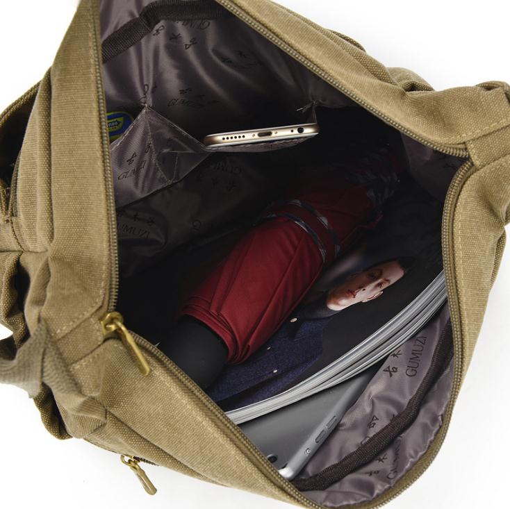 GUMUZI Casual Travel Canvas Mens Shoulder Bag Vintage Women Crossbody Messenger Bags Male handbag totes