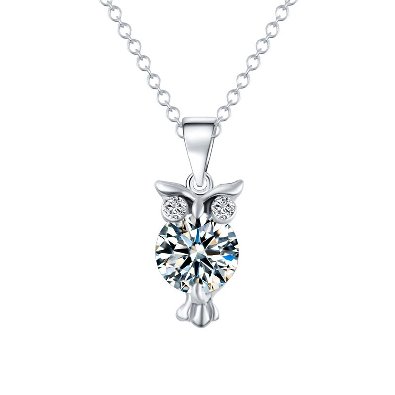 Zn Mode Zirkoon Hangers Uil Ketting Voor Vrouwen Crystal Heart Gold Lange Kettingen Mode-sieraden Cadeau: Platinum Plated