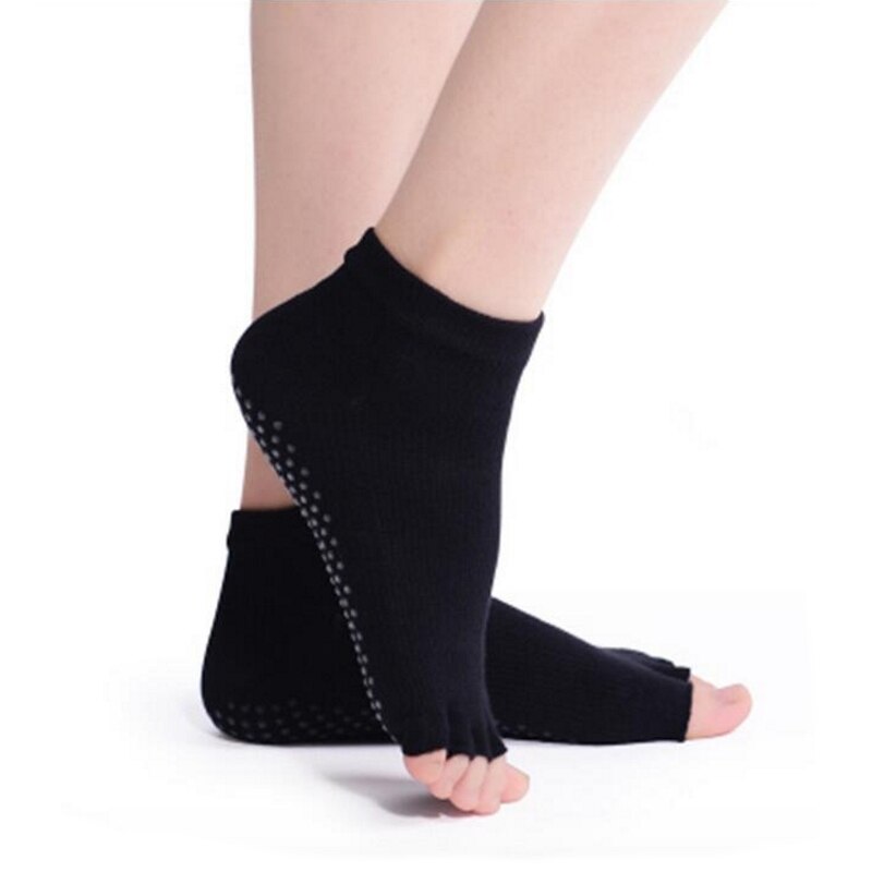 1 Pair Half Toe Yoga Socks Peep Toe Anti-Slip Pilates Ankle Grip Durable Five Fingers Socks
